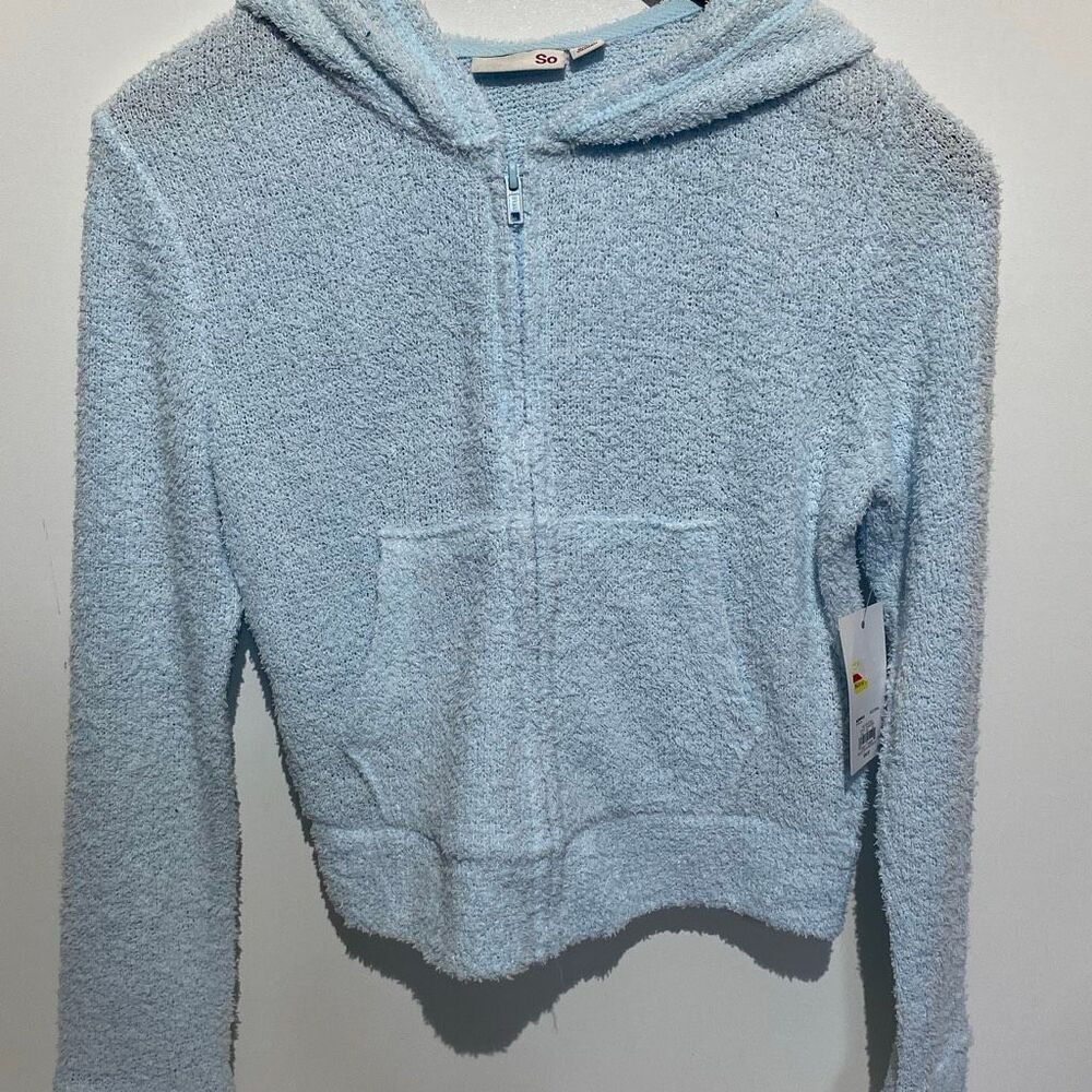 So Women's Light Blue‎ Cozy Perfectly Soft Knit Full Zip Hoodie Size Small NWT